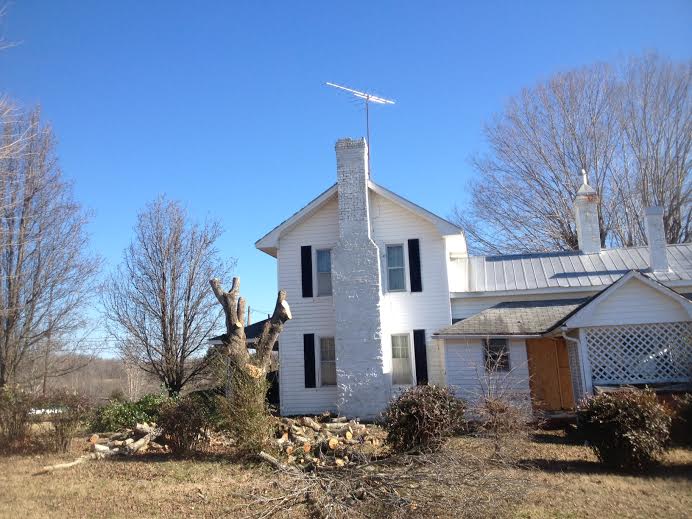 West side- took down diseased Maple<br />and cleared overgrown shrubs along house