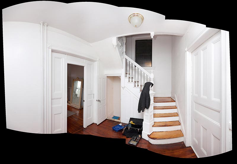 After GCs; stairs and floors are nicer, but the whiteness is a bit oppressive.  Currently working on the pocket doors to get them up and running again.