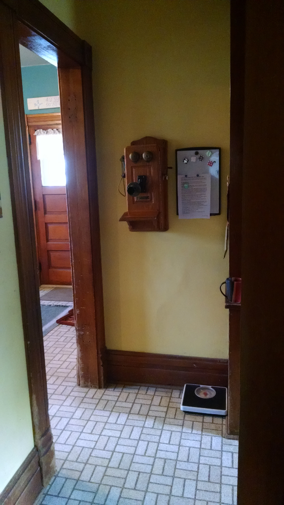 Door would hang in the frame to the right of the old phone.